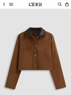 CIDER Women’s Plus Size Cropped Brown Utility Jacket with Contrast Collar - 3XL